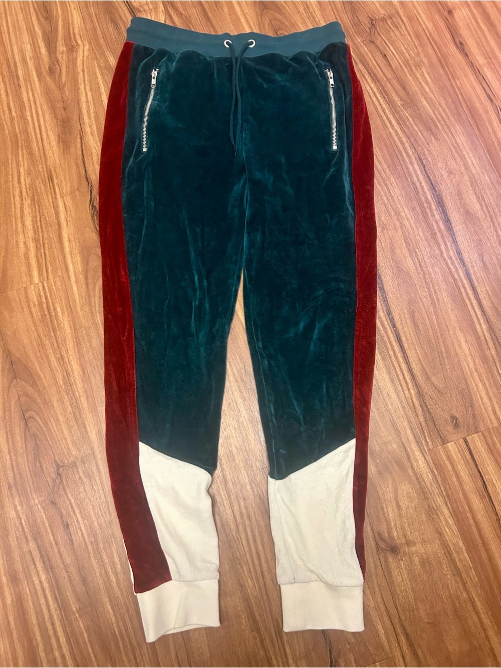 ASOS Color Block Green Velour Zip Pocket Joggers Draw String M Women’s
